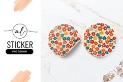 Colorful Floral Pattern on Round Sticker PNG with Retro Product Image 1