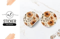 Round Sticker P N G with Floral Pattern of Orange and Beige Product Image 1