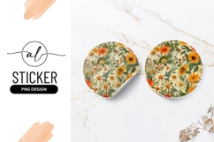Round Sticker P N G with Vintage Floral Arrangement Product Image 1