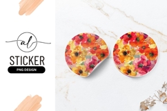 Watercolor floral arrangement in round shape with red orange Product Image 1