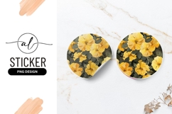 Round Sticker PNG Yellow Rose Flowers and Green Leaves Product Image 1