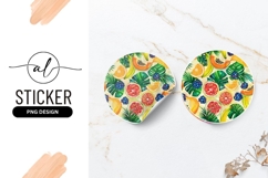 Watercolor Fruit and Tropical Leaves Pattern Round Sticker Product Image 1