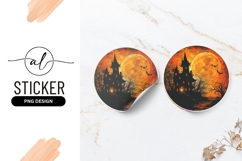 Spooky Halloween Haunted House Full Moon Bats Round Sticker Product Image 1