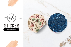 Round Sticker PNG with Blue Glitter Texture and Hexagon Product Image 1