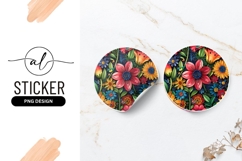 Colorful Floral Pattern Quilling Art Round Sticker Png Product Image 1