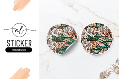 Floral Stained Glass Round Sticker Png Design Product Image 1