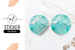 Teal Abstract Ink Wash Round Sticker Png Product Image 1