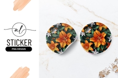 Orange Lilies Floral Quilling Art Round Sticker Png Product Image 1