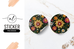 Colorful Quilled Flowers On Black Background Round Sticker Product Image 1