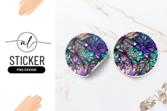 Abstract Floral Stained Glass Round Sticker Png Product Image 1