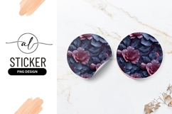 Floral Pattern Pink Rose Dark Blue Round Sticker Png Product Image 1