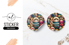 Cute Colorful Yarn Wrapped Doll Art Round Sticker Png Product Image 1