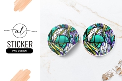 Abstract Floral Stained Glass Design Round Sticker Png Product Image 1