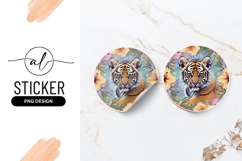 Baby Tiger Portrait In Floral Round Sticker Png Product Image 1