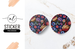 Colorful Embroidered Floral Pattern Round Sticker Png Product Image 1
