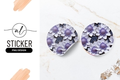 White And Purple Floral Design Round Sticker Png Product Image 1