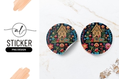 Embroidered House Floral Design Round Sticker Png Product Image 1