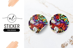 Abstract Floral Stained Glass Round Sticker Png Product Image 1