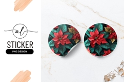 Red Poinsettia Flowers Round Sticker Png Design Product Image 1