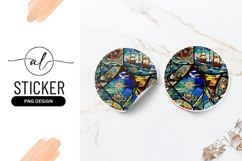 Nautical Stained Glass Round Sticker Png Illustration Product Image 1