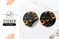 Dark And Gold Floral Pattern Round Sticker Png Product Image 1