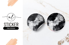 Black And White Abstract Marble Texture Round Sticker Product Image 1