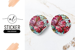Stained Glass Hibiscus Flower Round Sticker Png Product Image 1