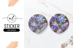 Blue clematis flower round sticker png design Product Image 1