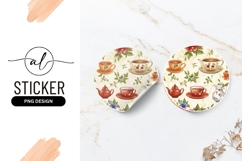 Vintage tea set round sticker png design Product Image 1
