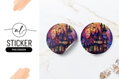 Stained glass gothic castle round sticker Product Image 1