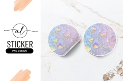 Holographic Floral Illustration Round Sticker Png Design Product Image 1