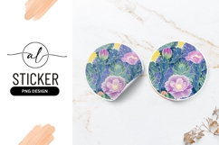Floral Cactus Pattern In Circle Round Sticker Png Product Image 1