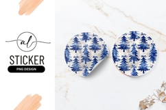 Blue winter forest round sticker png design Product Image 1