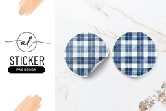 Blue plaid round sticker png design Product Image 1