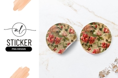 Vintage rose pattern round sticker Product Image 1