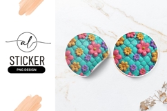 Colorful Flowers On Teal Textured Background Round Sticker Product Image 1