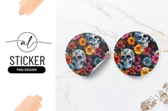 Vibrant sugar skull floral round sticker Product Image 1