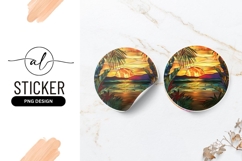 Tropical sunset round sticker png design Product Image 1