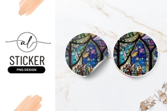Stained Glass Fairytale Scene Round Sticker Png Product Image 1