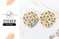 White daisy flower round sticker png design Product Image 1