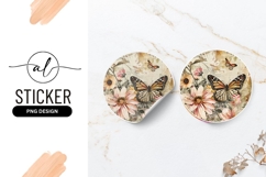 Vintage butterfly floral round sticker png design Product Image 1