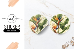 Tropical bird of paradise flower round sticker png design Product Image 1