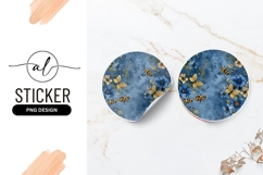 Blue floral and bee round sticker png design Product Image 1
