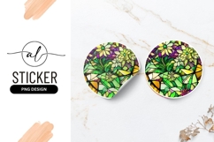 Floral Stained Glass Circle Round Sticker Png Product Image 1