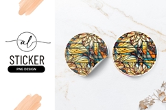 Stained Glass Floral Abstract Round Sticker Png Product Image 1