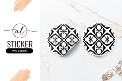 Black And White Floral Round Sticker Png Design Product Image 1