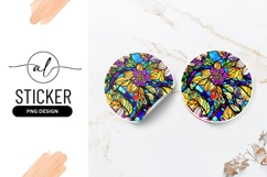 Stained Glass Floral Design Round Sticker Png Product Image 1