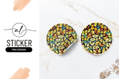 Floral Stained Glass Yellow And Blue Round Sticker Product Image 1