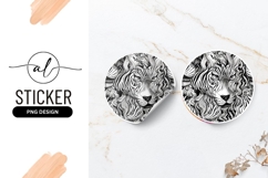 Intricate Lion Illustration Round Sticker Png Product Image 1