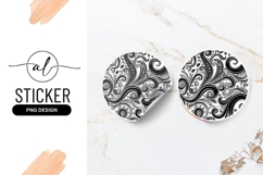 Black And White Swirls Abstract Round Sticker Png Product Image 1